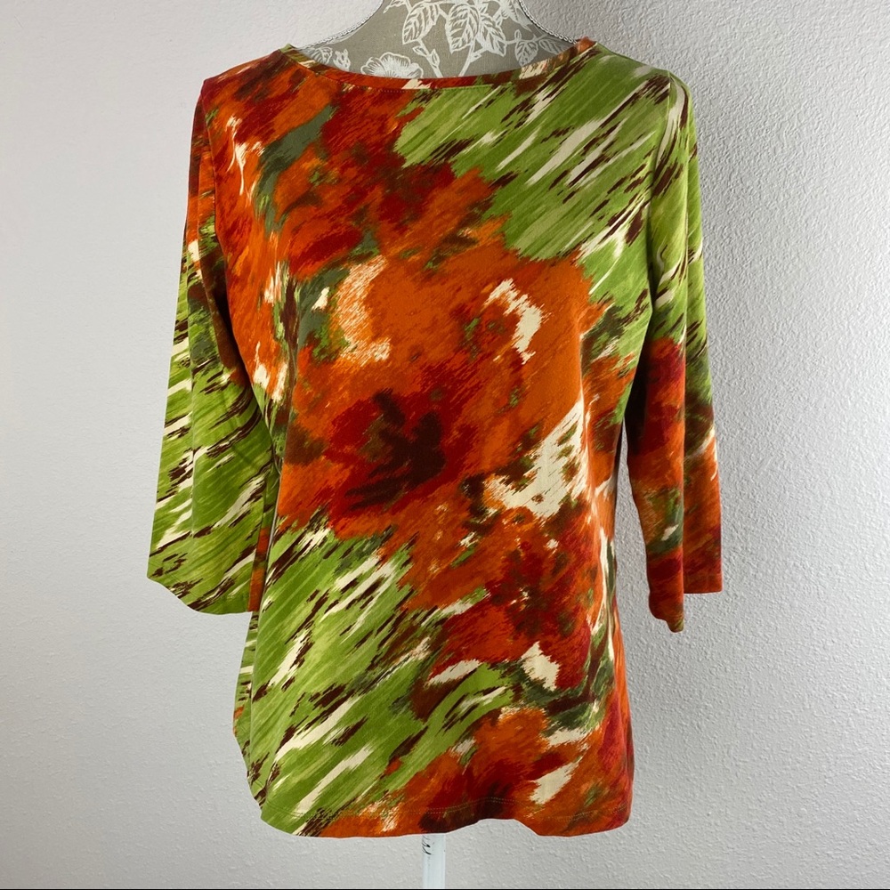 Talbots Green Orange Floral Top Tee XL
